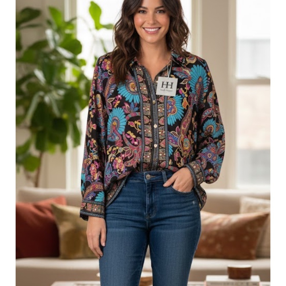 Haute Hippie Multicolor Paisley Blouse